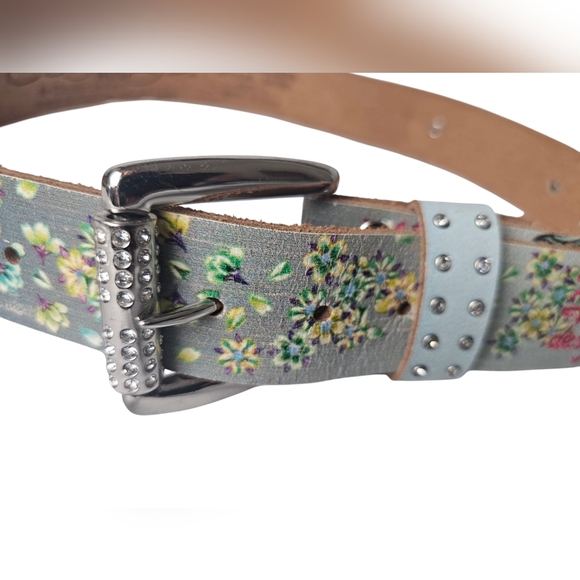 ED HARDY Vintage Geniune Leather Y2K Belt Floral Themed Handmade - Small S - Picture 3 of 6